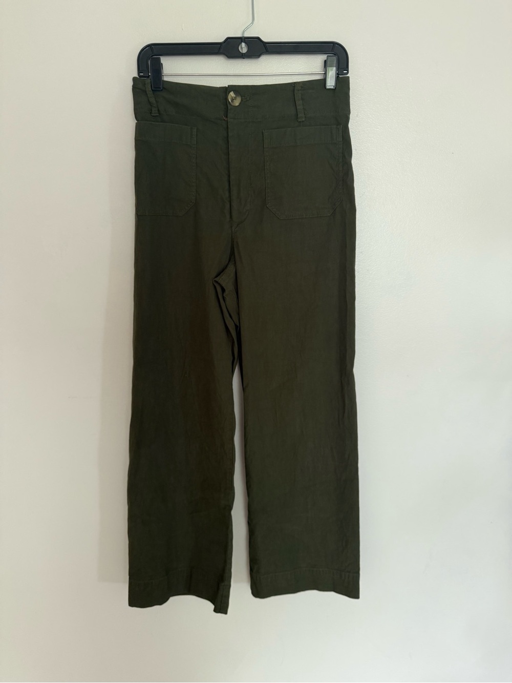 Anthropologie Maeve Pants Colette Magic Fabric Wide Leg Cropped in Olive Green - Picture 6 of 11